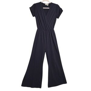 Saturday Sunday Navy Blue V‎ Neck Wide Leg Jumpsuit Women's Size Medium